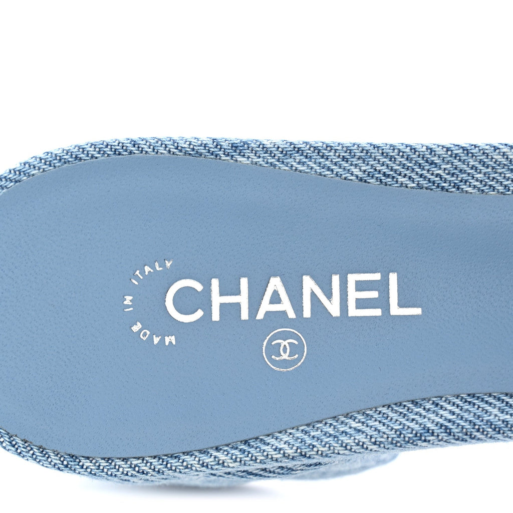 Denim Quilted Mules 38 Blue