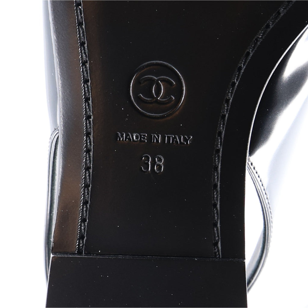Shiny Calfskin Slingback Loafers 38 Black