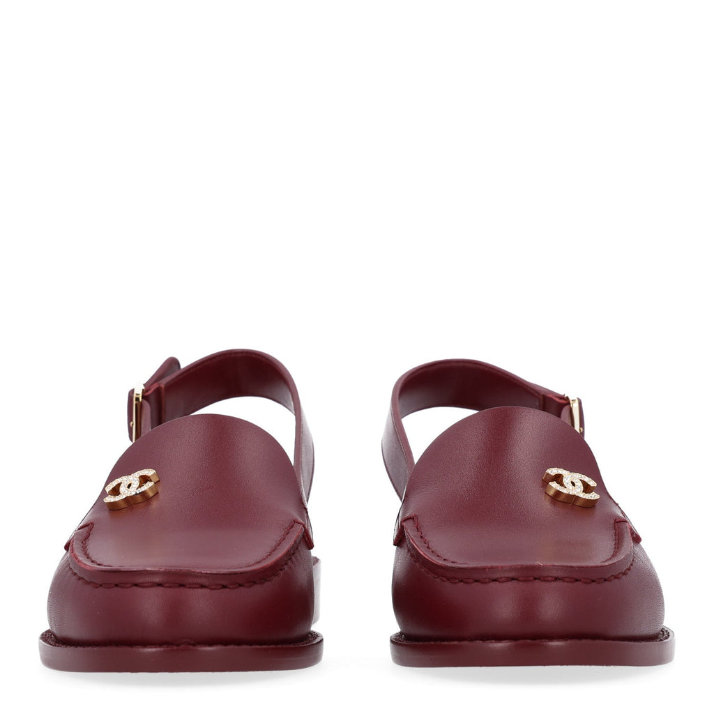 Calfskin Crystal Slingback Loafers 36.5 Dark Burgundy