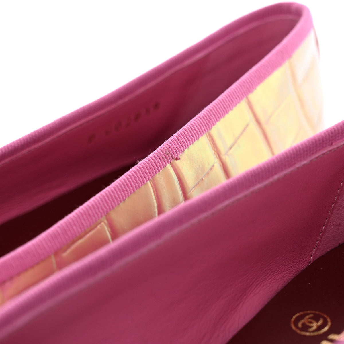 Iridescent Crocodile Embossed Ballerina Flats 36.5 Pink