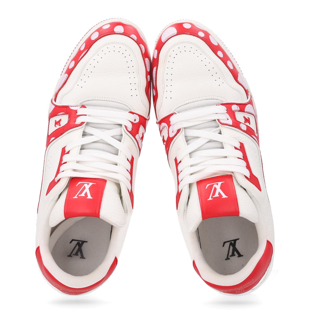 LV X YK Calfskin Printed Mens Infinity Dots Trainer Sneakers 10 White Red