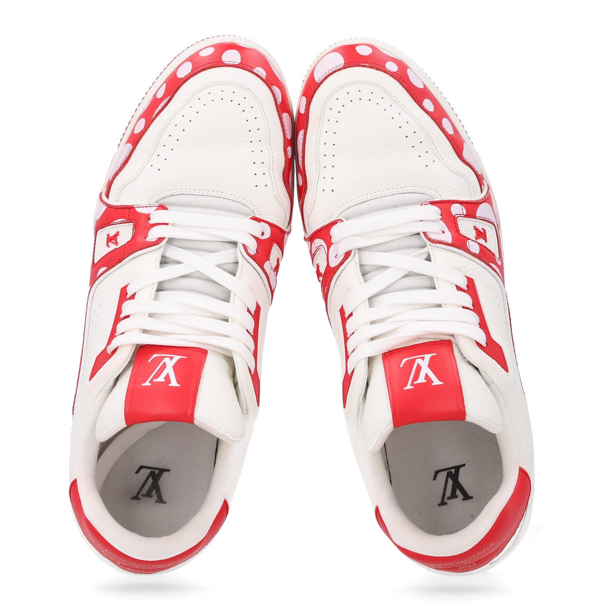 LV X YK Calfskin Printed Mens Infinity Dots Trainer Sneakers 10 White Red