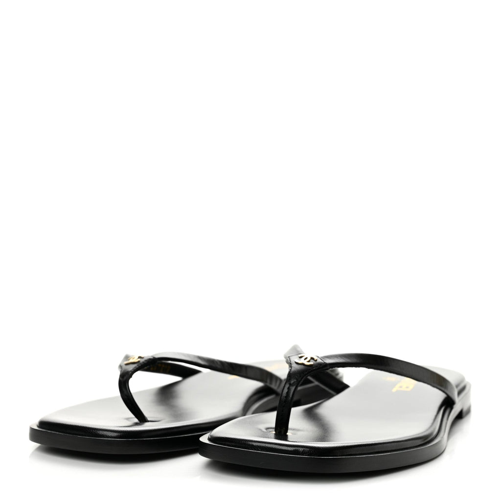 Goatskin CC Times Square Thong Sandals 39 Black