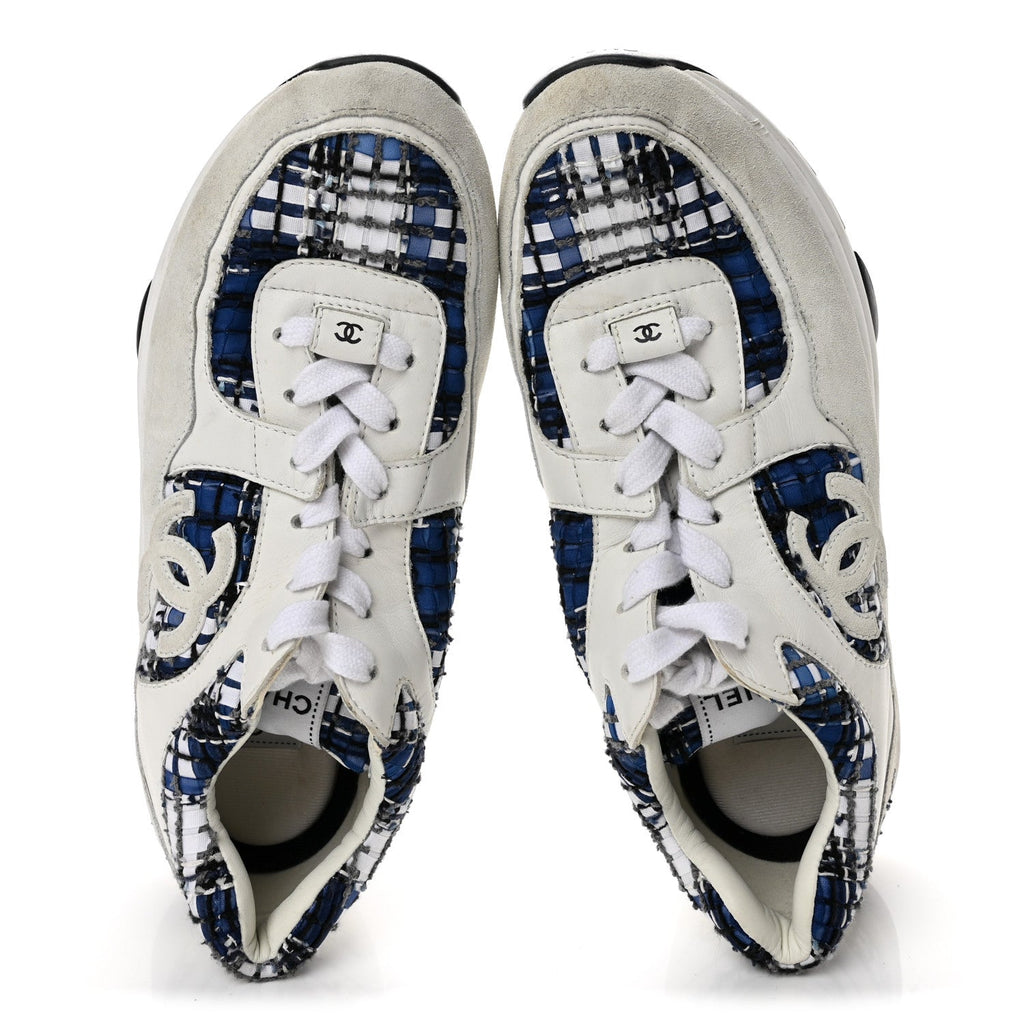 Tweed Suede Calfskin Womens CC Sneakers 41 Dark Blue Black Grey White