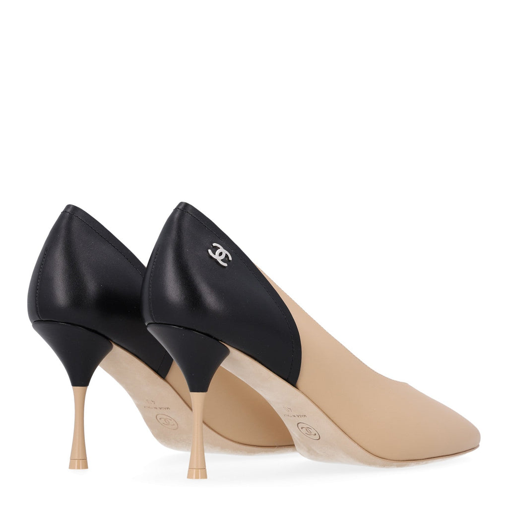 Lambskin Calfskin Cap Toe Pumps 40 Black Beige