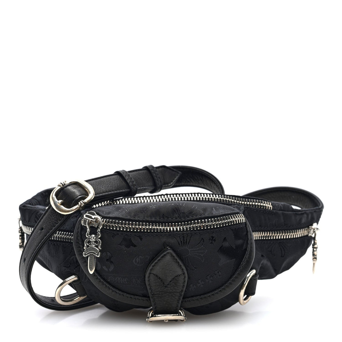 Grained Calfskin Nylon Stencil Mini Snat Pack Gunslinger Waist Bag Black