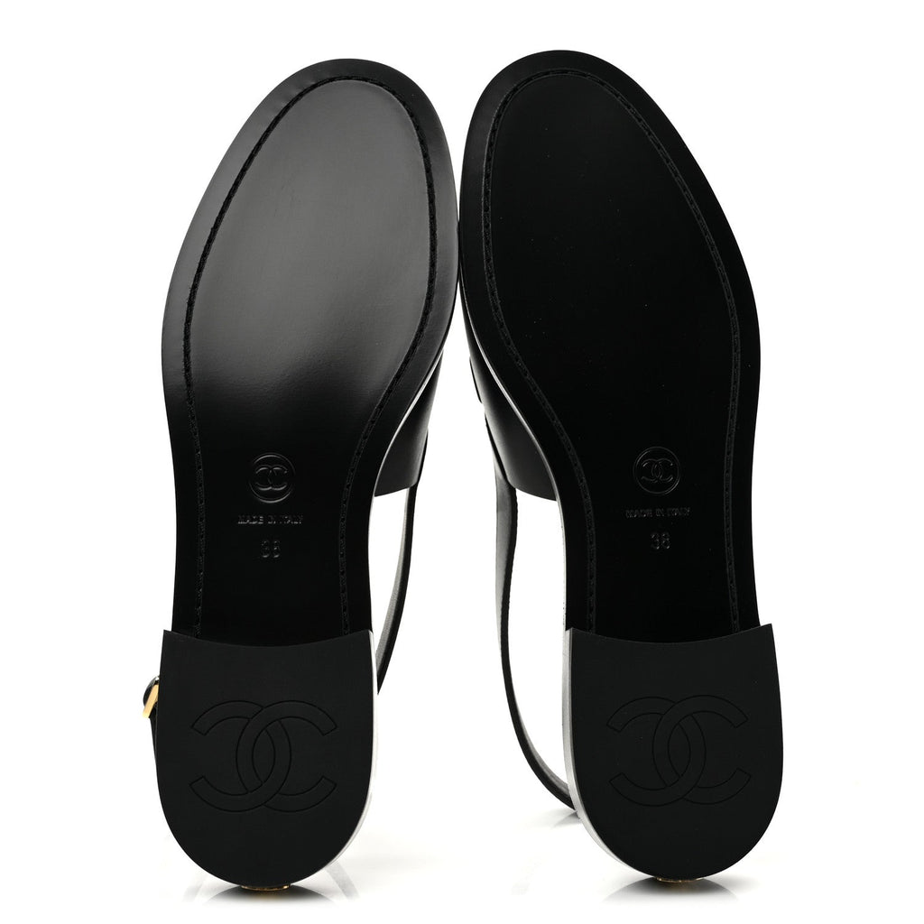 Calfskin Crystal CC Slingback Flats 38 Black