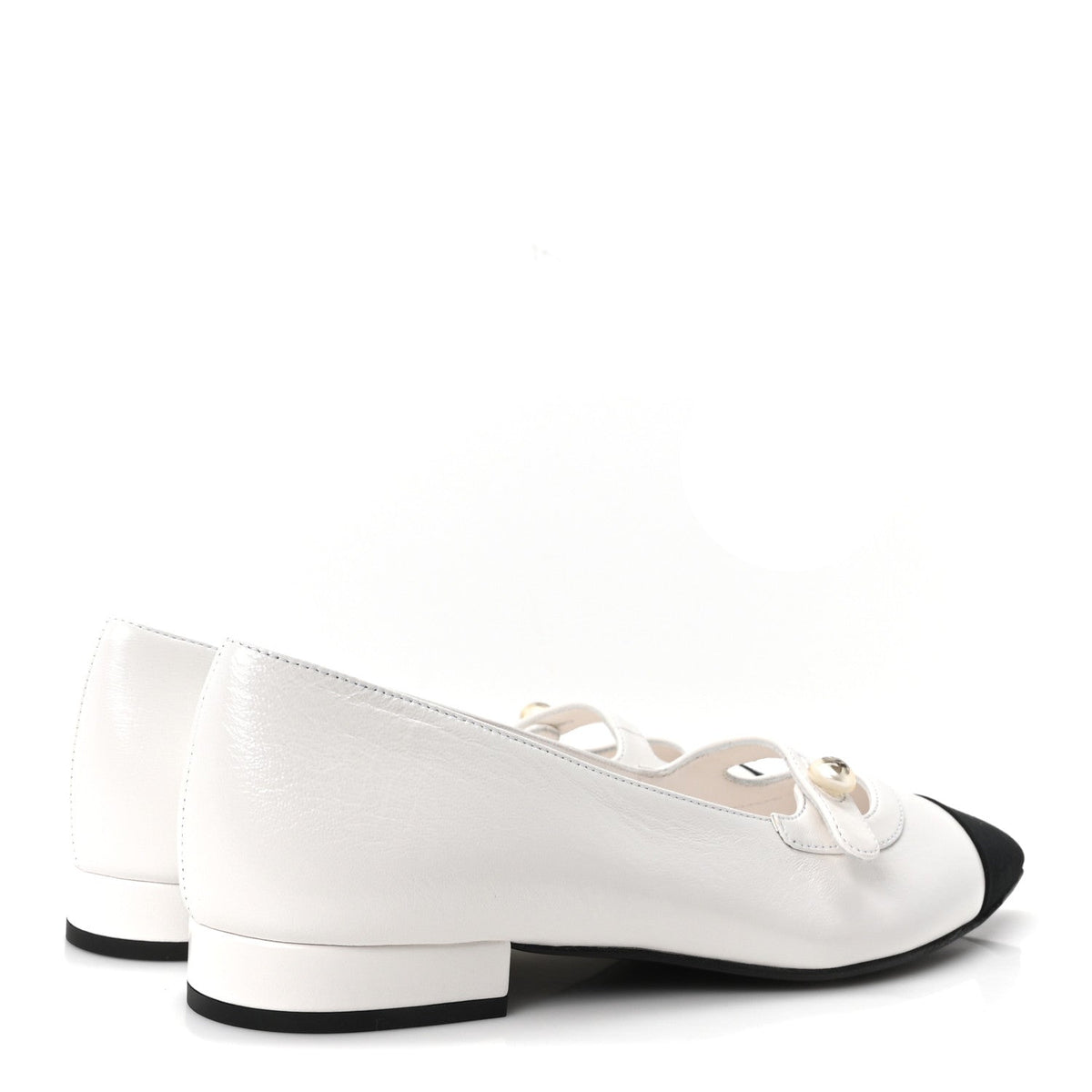 Shiny Lambskin Grosgrain Pearl Mary Janes Flats 36 White Black
