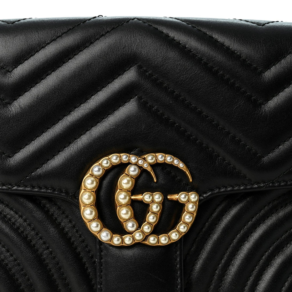 Calfskin Matelasse Pearly GG Marmont Chain Belt Bag Black