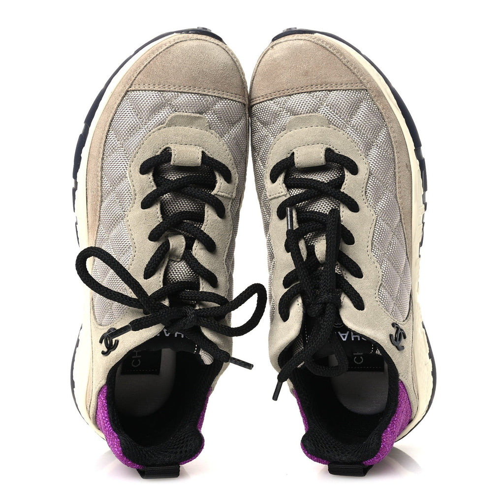 Mesh Suede Calfskin CC Sneakers 39.5 Light Beige Purple Beige