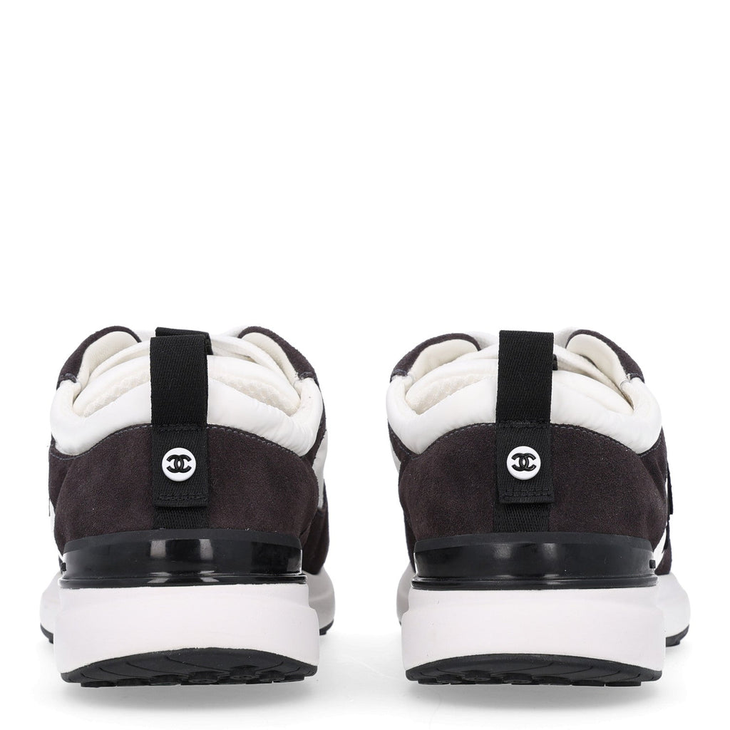 Calfskin Mesh Lycra Suede Womens Logo Sneakers 37.5 White Black