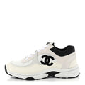 Mesh Suede Grained Calfskin Womens CC Sneakers 39.5 White Black