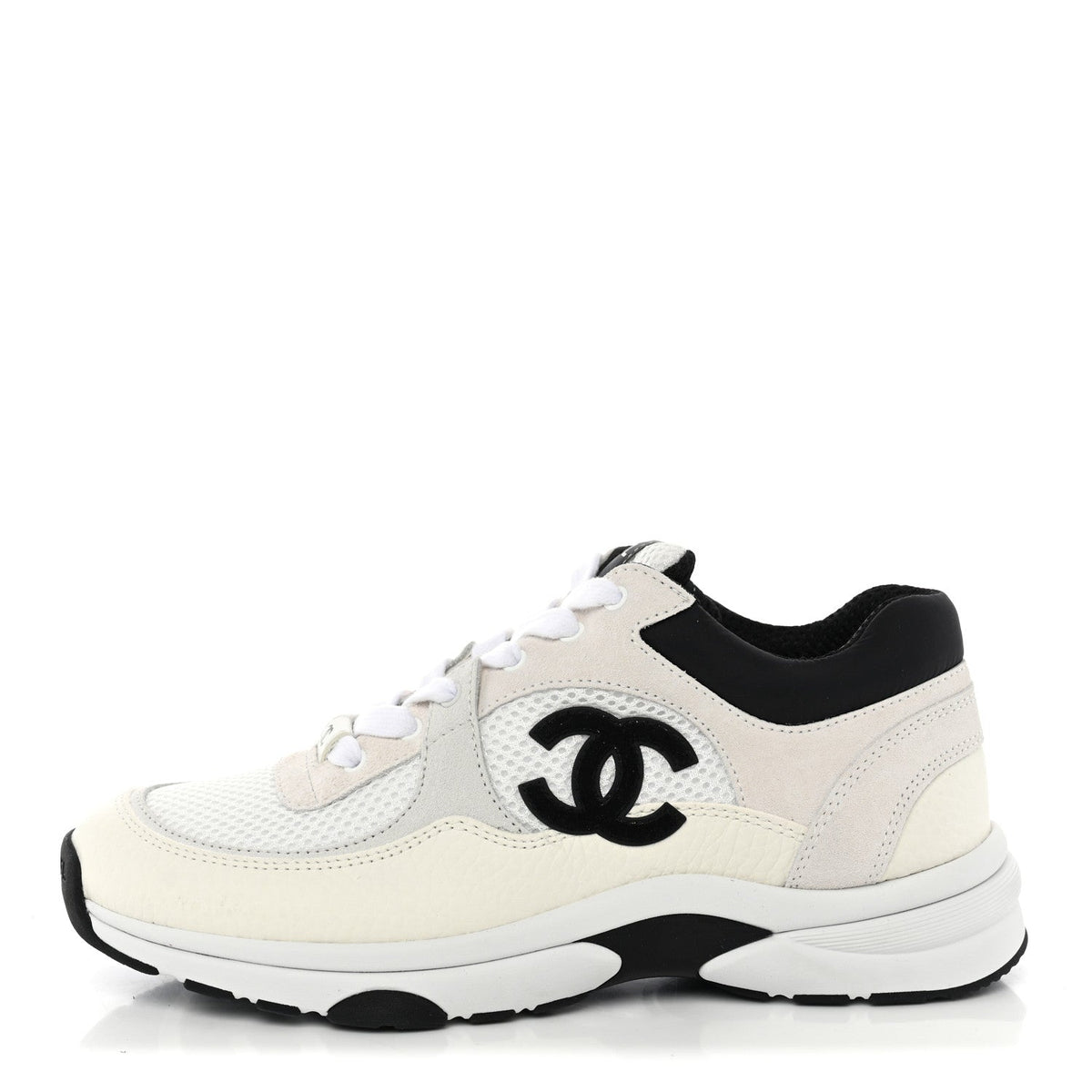 Mesh Suede Grained Calfskin Womens CC Sneakers 39.5 White Black