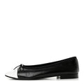 Crumpled Shiny Lambskin CC Cap Toe Ballerina Flats 39 Black White