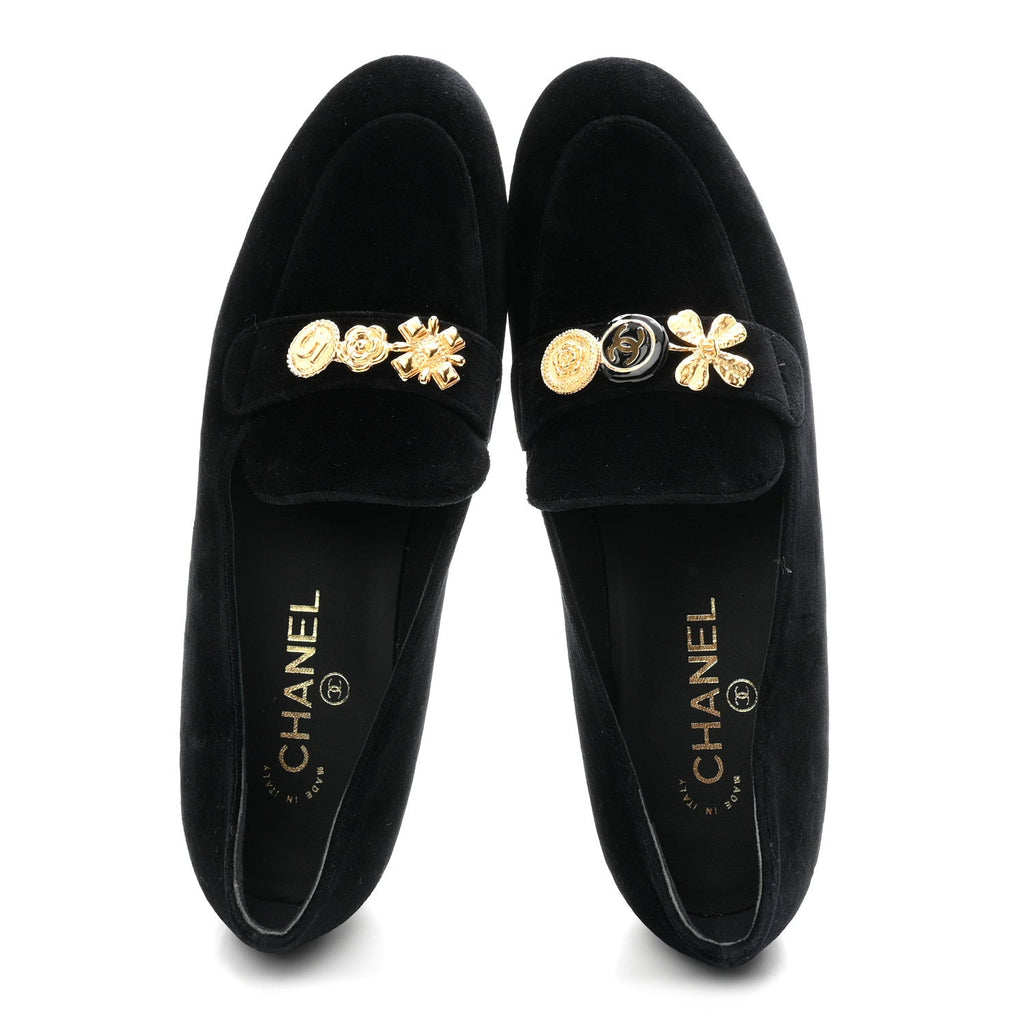 Velvet Moccasin Loafers 40 Black