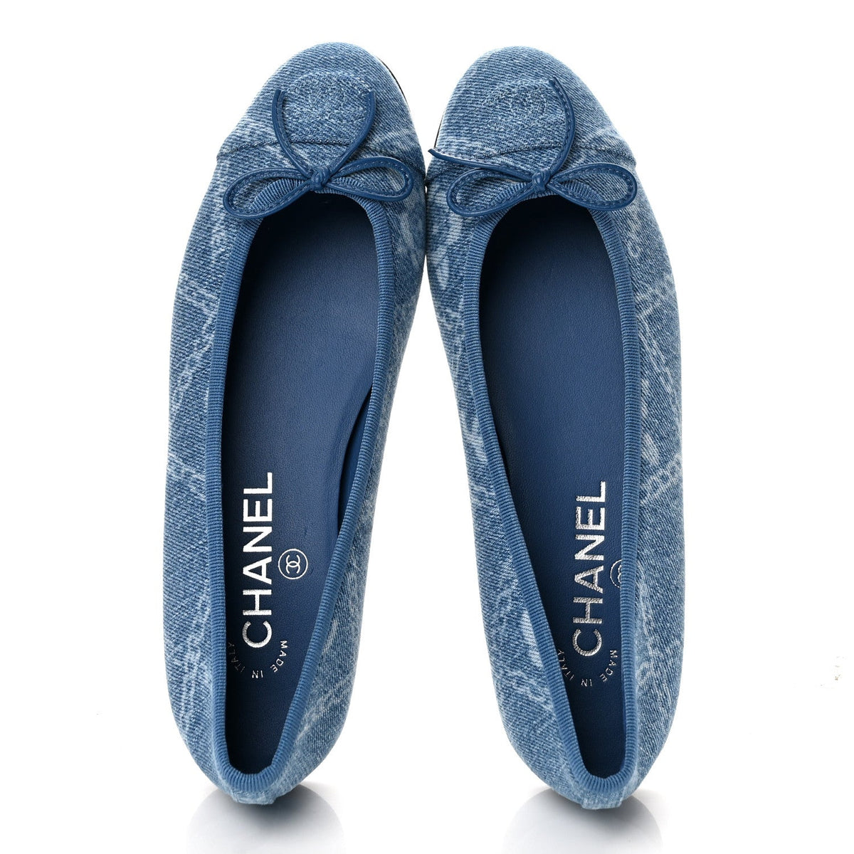 Denim Printed Cap Toe Ballerina Flats 36.5 Blue