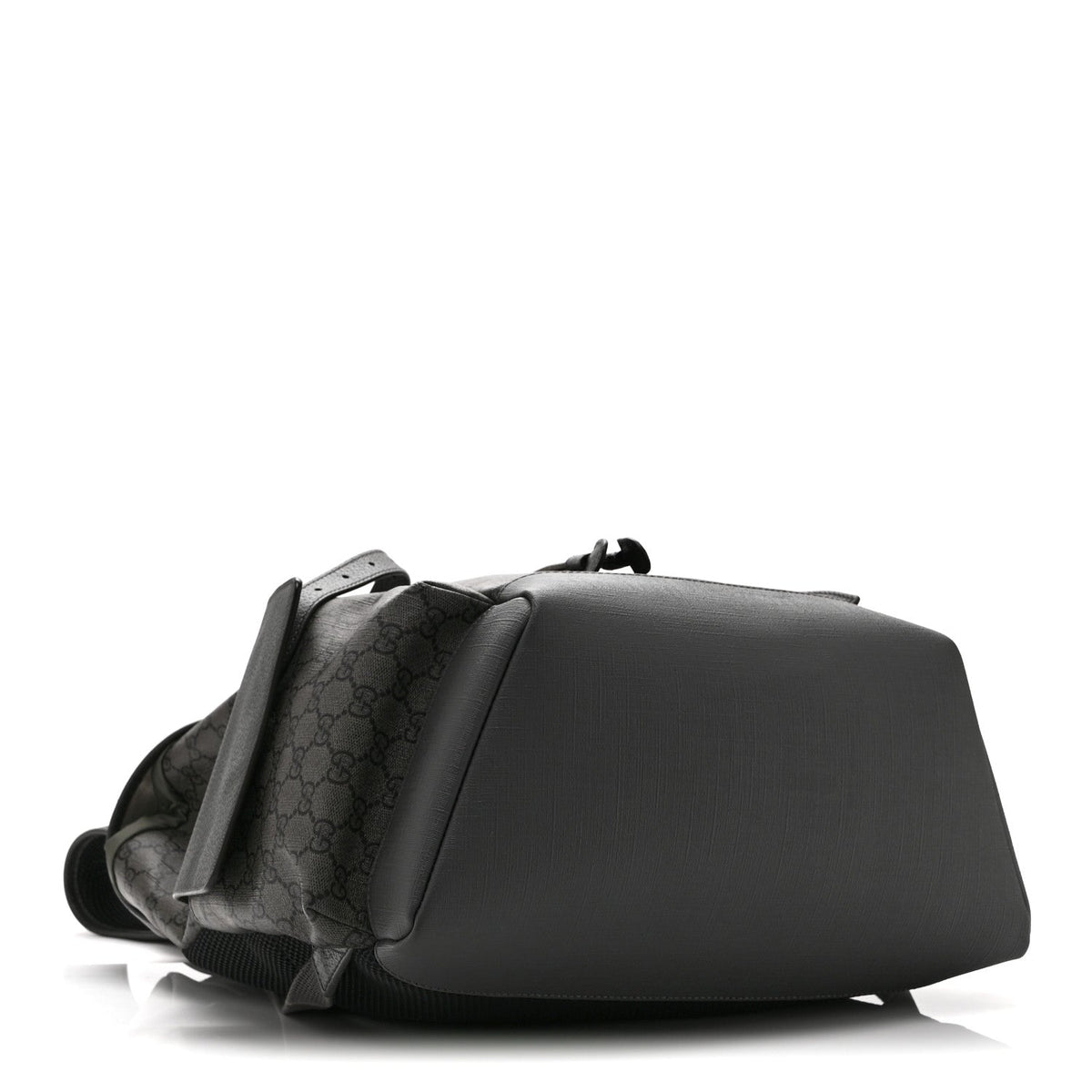 GG Supreme Monogram Textured Dollar Calfskin Medium Ophidia Double Buckle Backpack Grey Black Graphite Grey