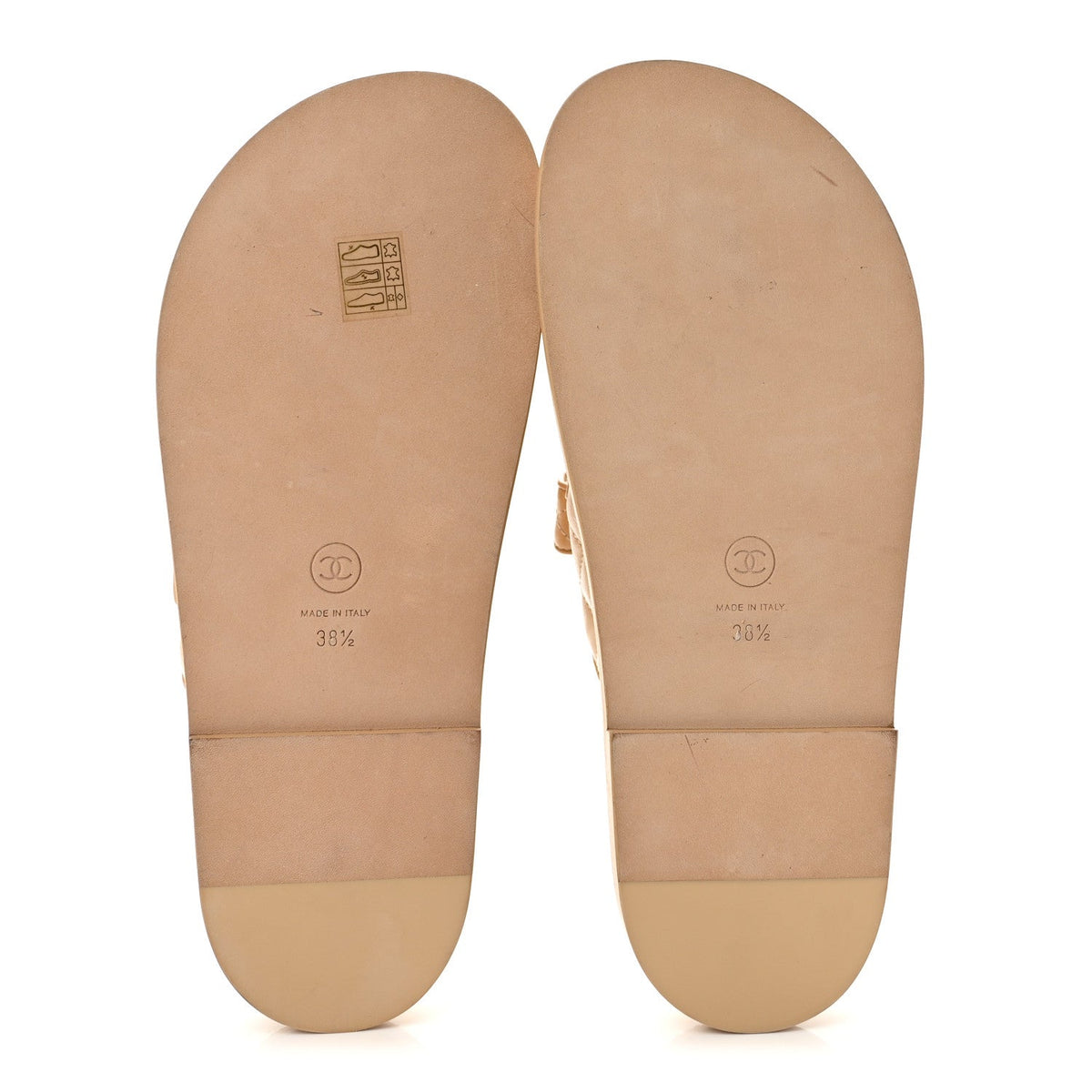 Lambskin Quilted Velcro Dad Chain CC Slide Sandals 38.5 Beige