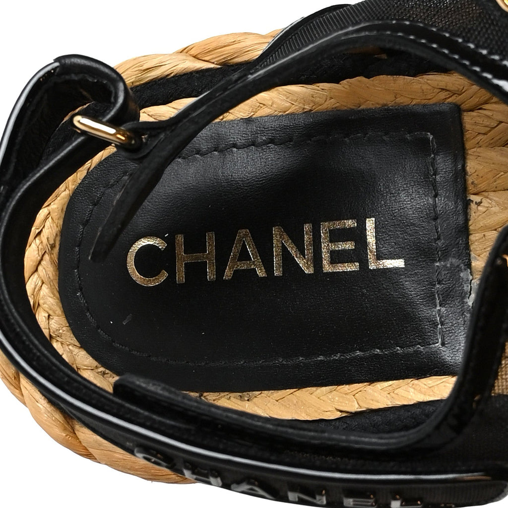 Mesh Patent Calfskin Velcro Dad Sandals 40.5 Black