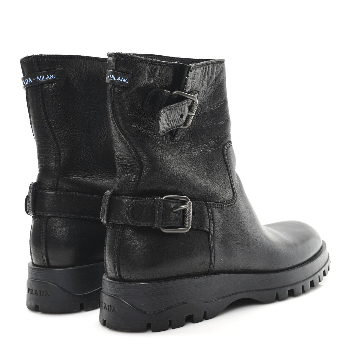 Calfskin Double Buckle Combat Boots 37 Black