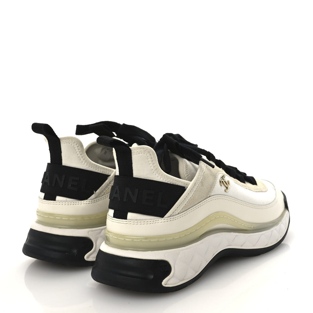 Velvet Calfskin Mixed Fibers CC Sneakers 38.5 Ivory Black