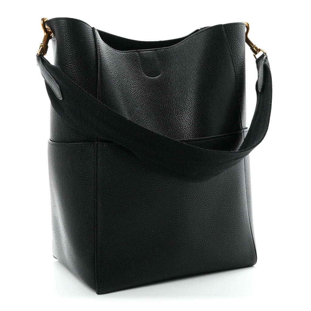 Soft Grained Calfskin Sangle Bucket Bag Black
