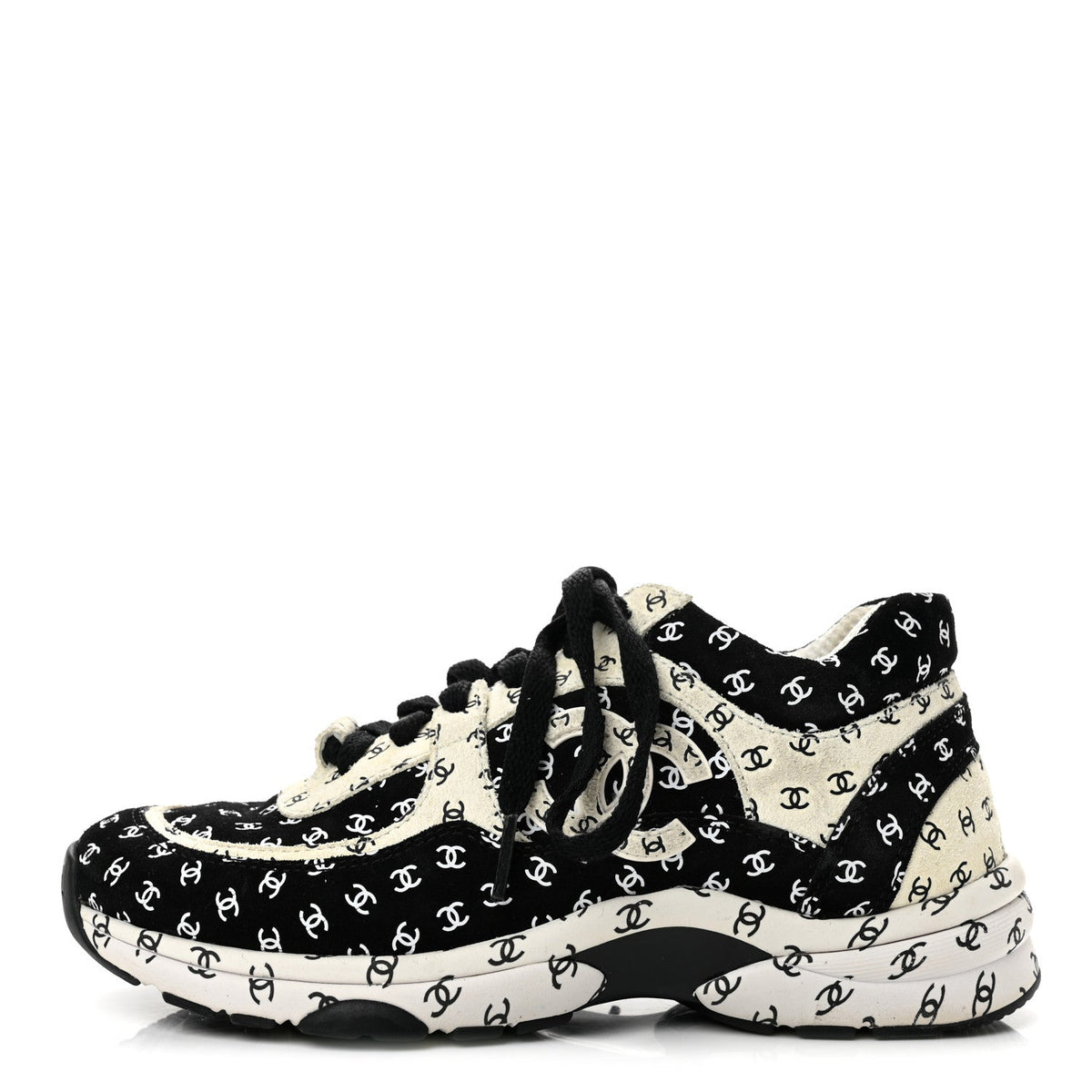 Nylon Suede Calfskin Printed CC Sneakers 35.5 White Black