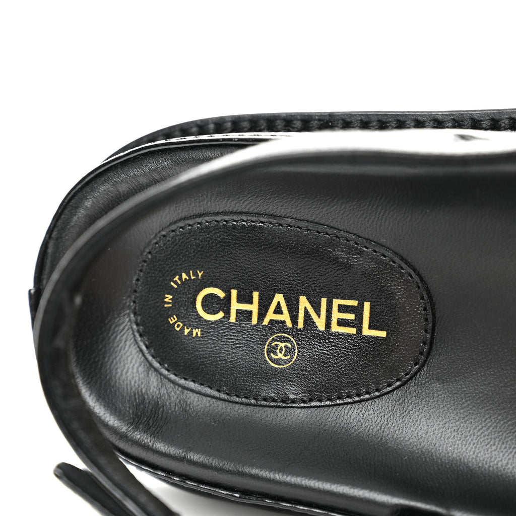 Shiny Crumpled Lambskin CC Cut Out Sandals 37.5 Black
