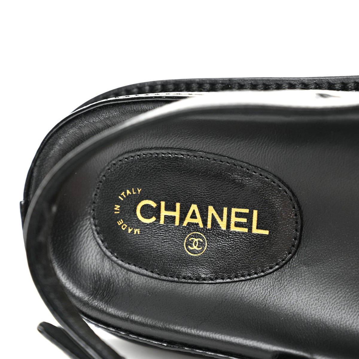 Shiny Crumpled Lambskin CC Cut Out Sandals 37.5 Black