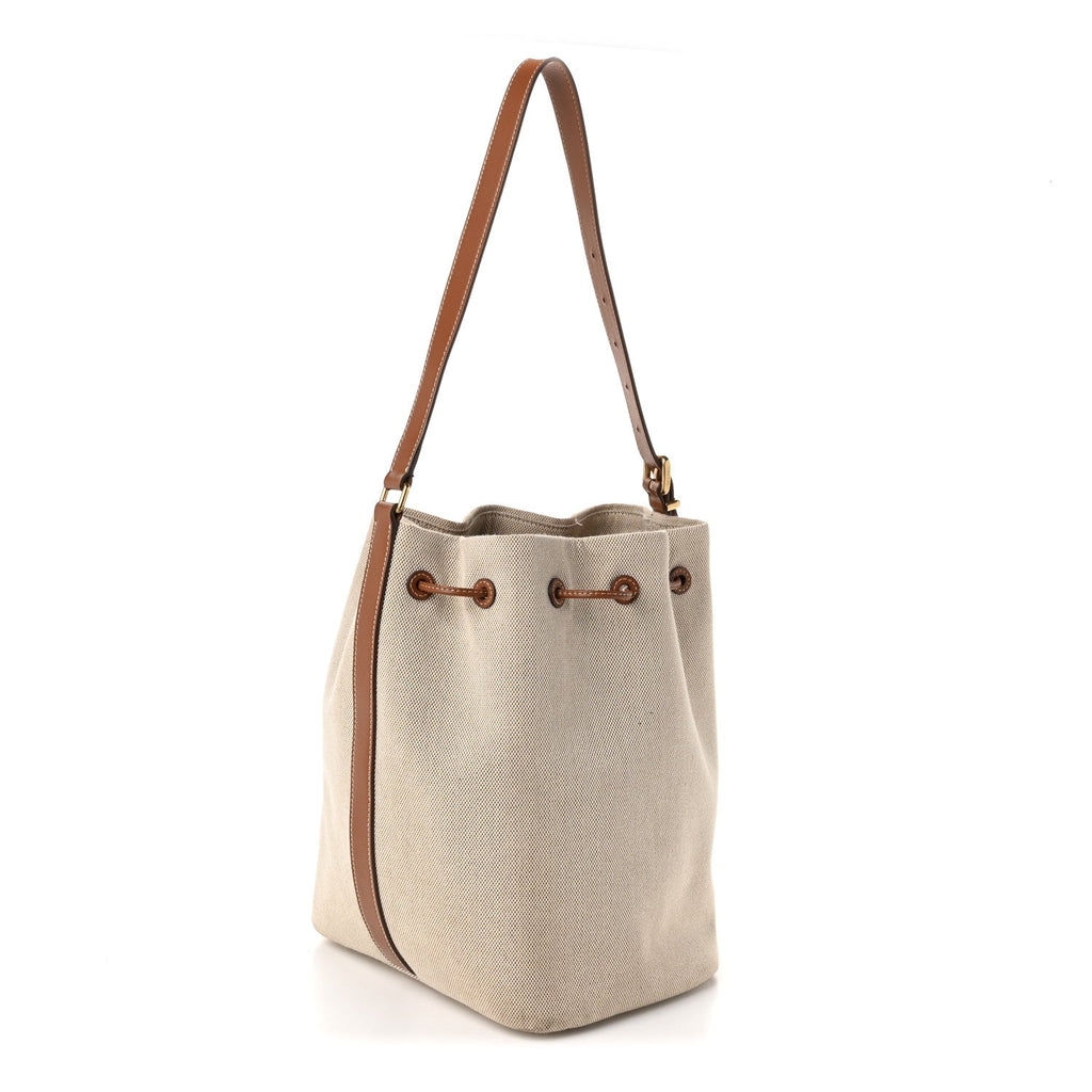 Canvas Calfskin Bucket Bag Natural Brandy