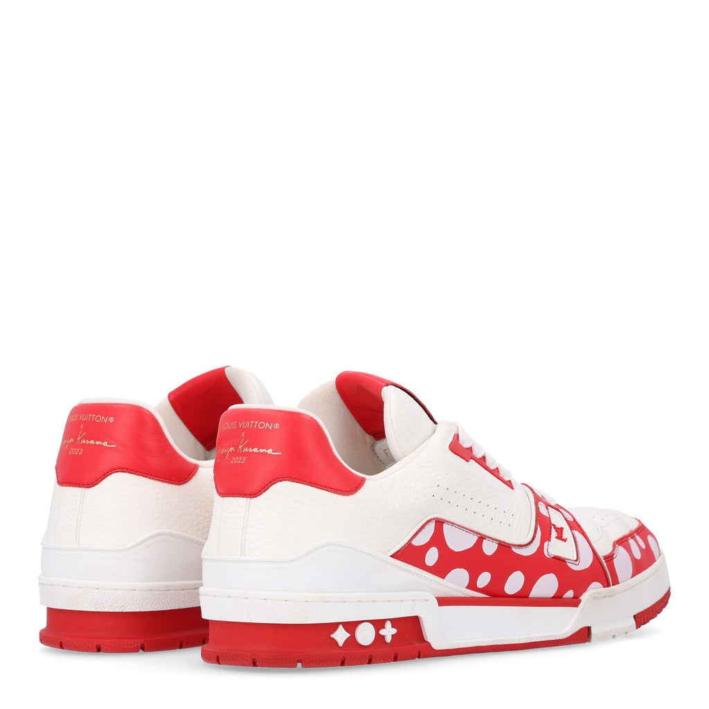 LV X YK Calfskin Printed Mens Infinity Dots Trainer Sneakers 10 White Red