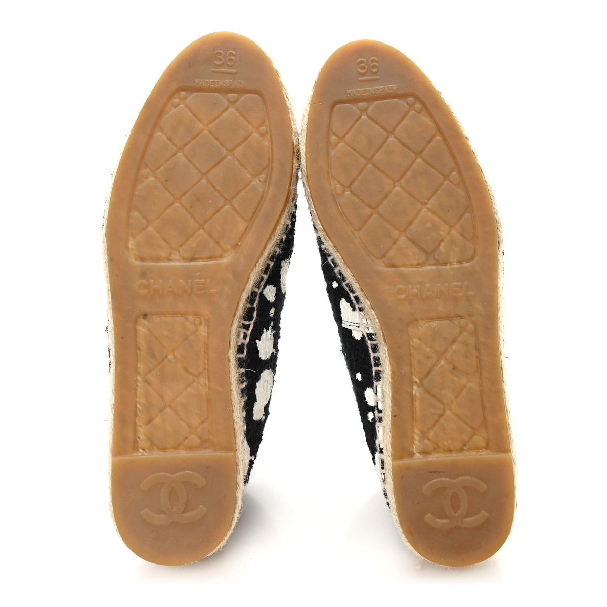 Patent Tweed Splatter Paint Print Cap Toe CC Espadrilles 36 Black White
