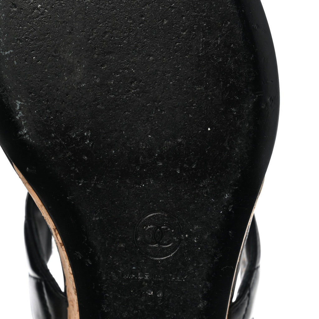 Shiny Goatskin Cork CC Wedge Sandals 39 Black