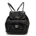 Glazed Aged Calfskin Quilted Small Duma Drawstring Backpack Black