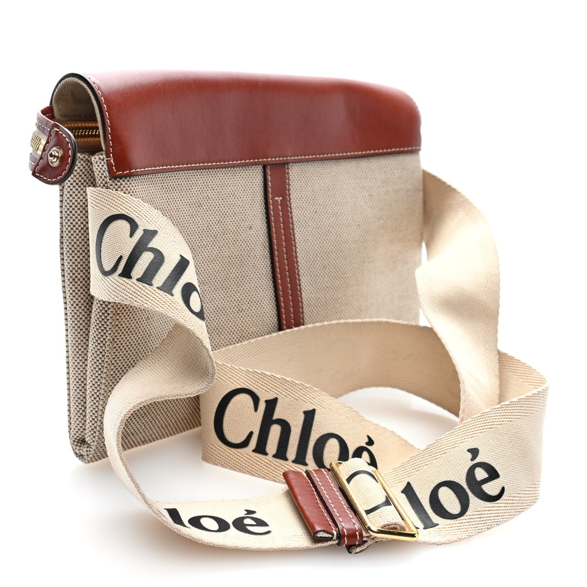 Cotton Calfskin Woody Belt Bag Beige Brown