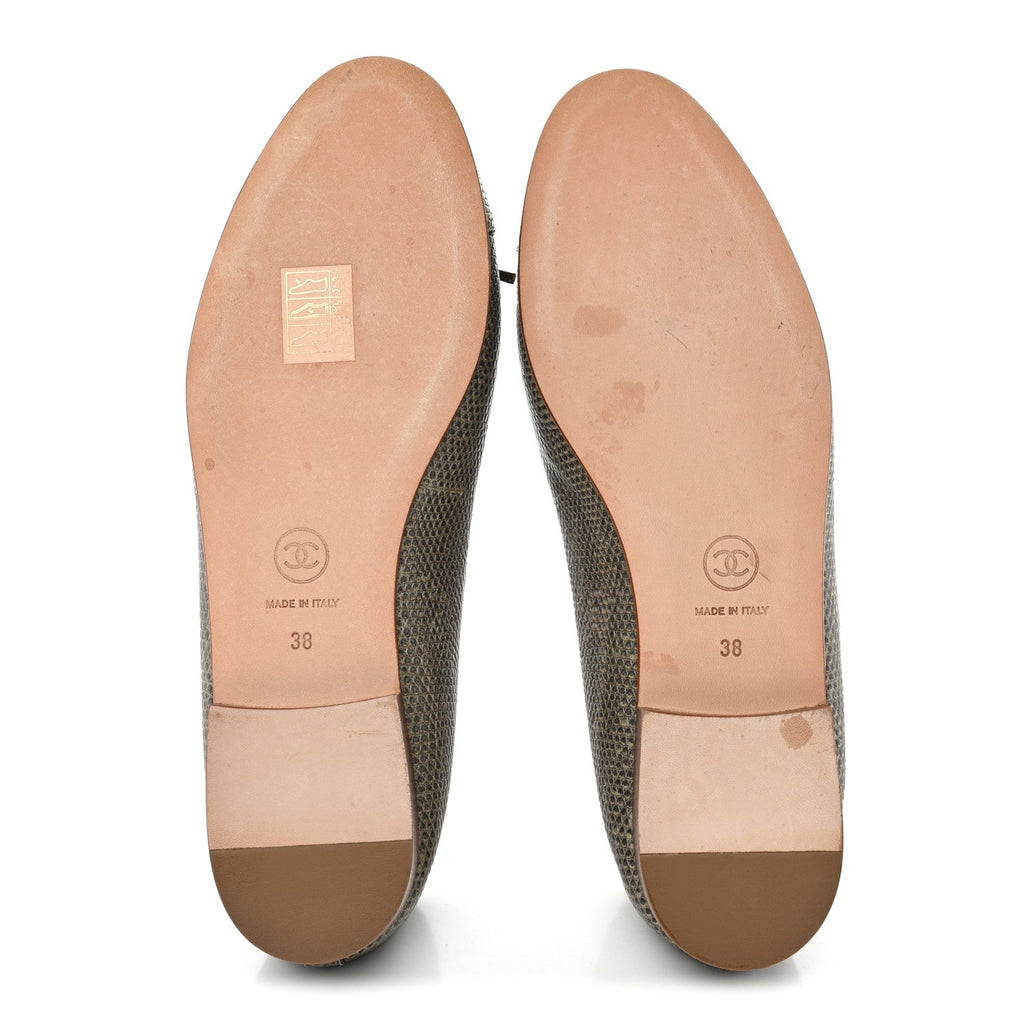 Lizard Cap Toe CC Ballerina Flats 38 Green