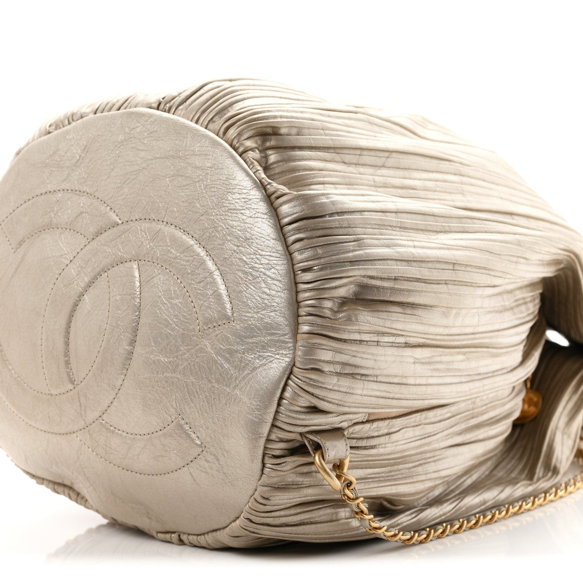 Iridescent Crumpled Calfskin Small Coco Pleats Backpack Gold