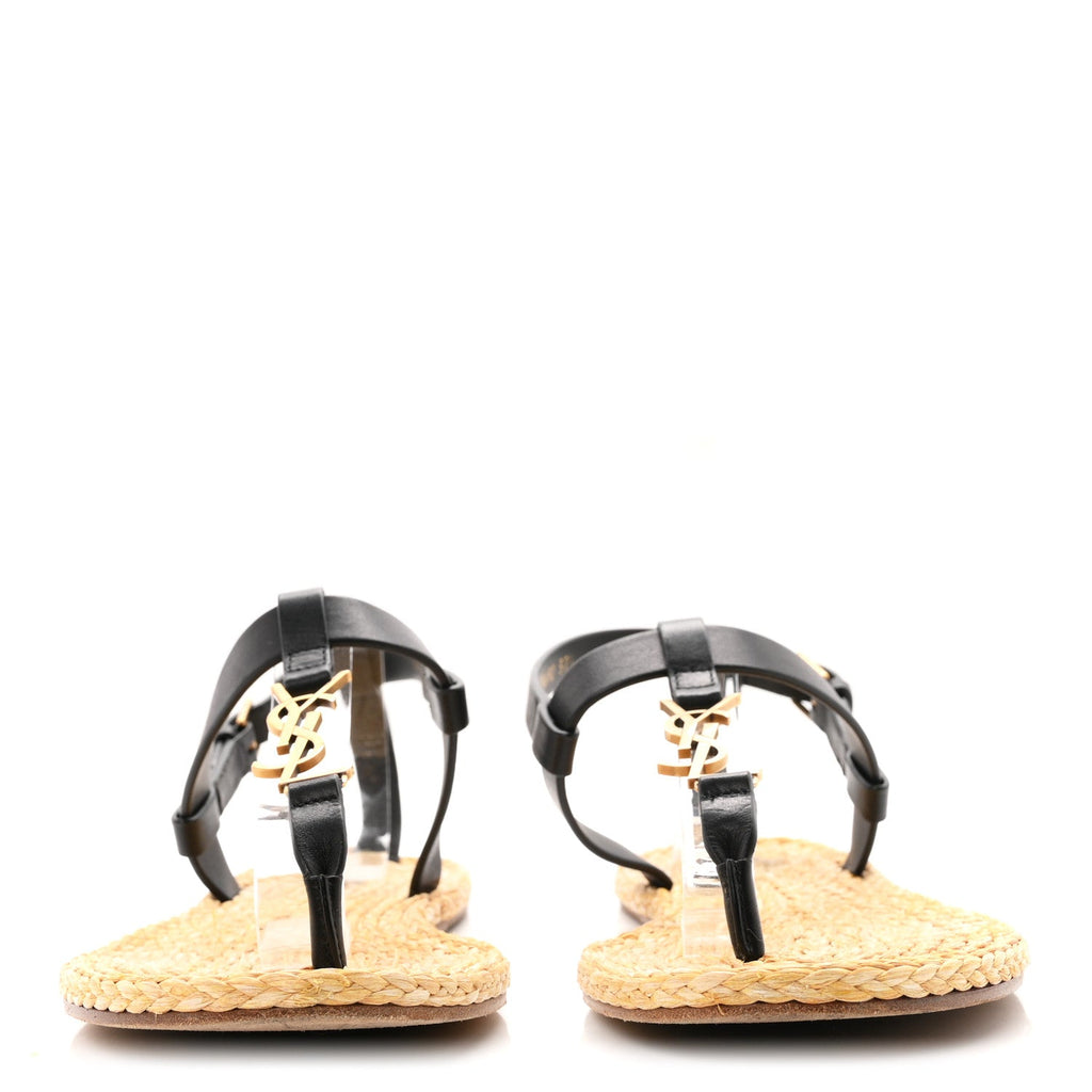 Calfskin Raffia Cassandra Monogram Sandals 37.5 Black