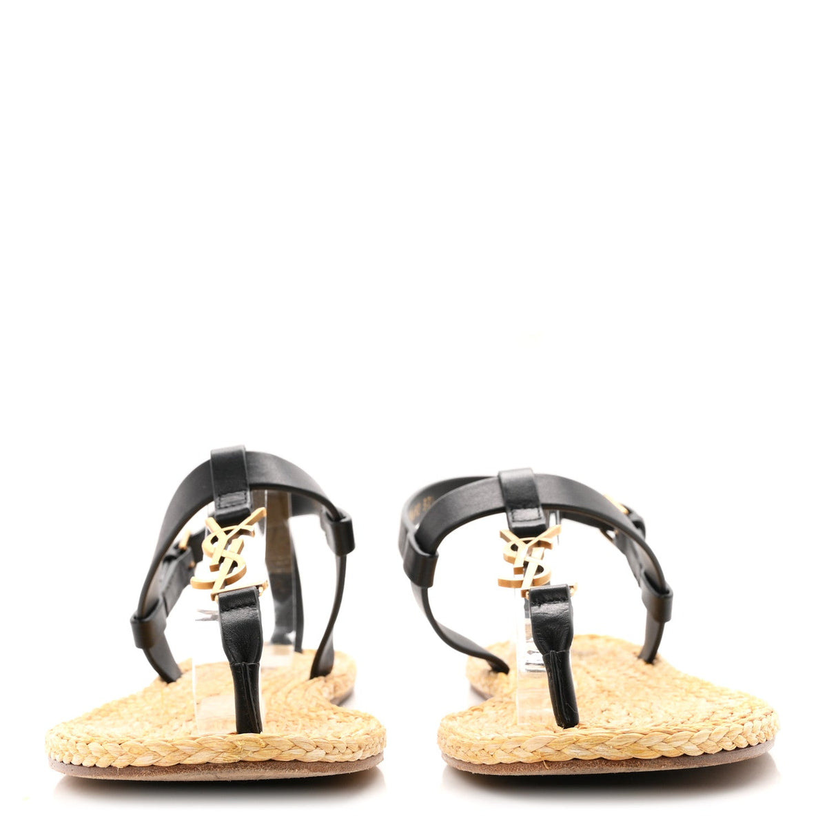 Calfskin Raffia Cassandra Monogram Sandals 37.5 Black