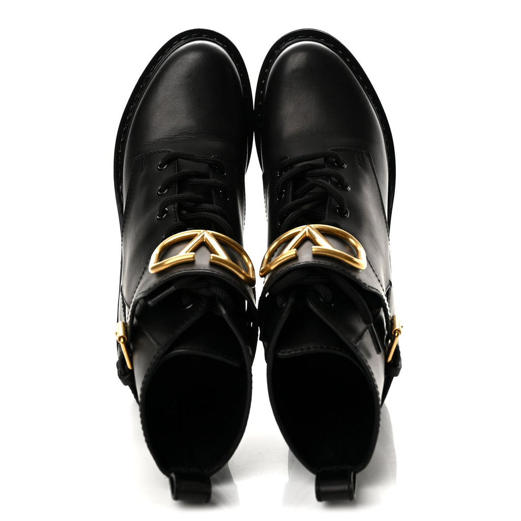 Calfskin Womens VLOGO 70mm Combat Boots 38.5 Black