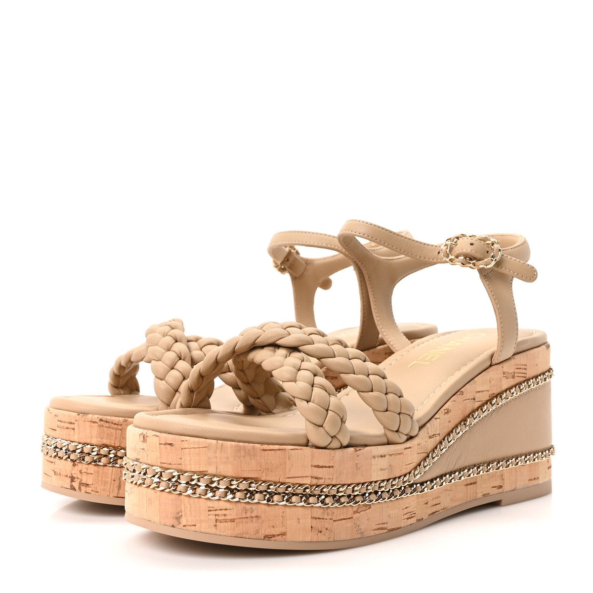 Lambskin Espadrille Braided Platform Sandals 37 Beige