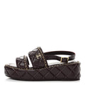 Shiny Lambskin Quilted Chain Around CC Platform Sandals 36 Burgundy