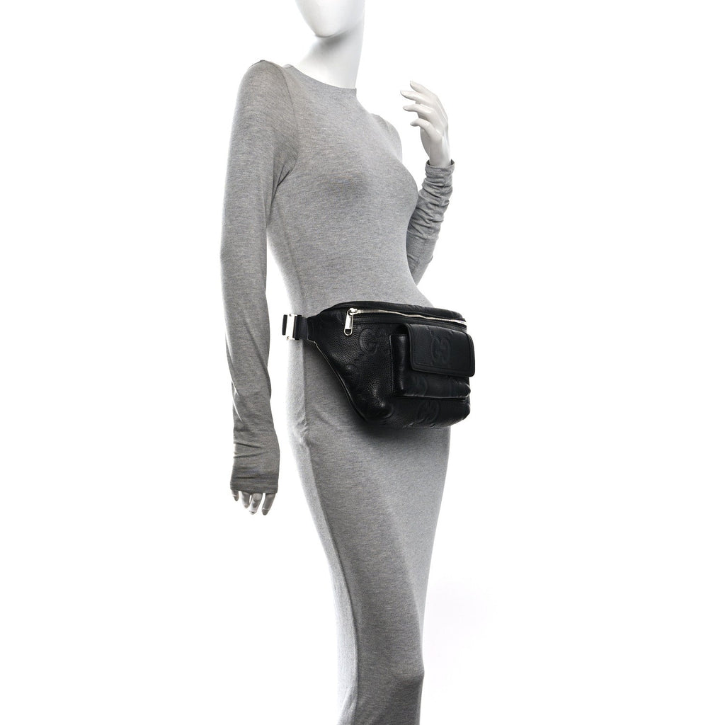 Calfskin GG Tennis Embossed Pocket Belt Bag Black