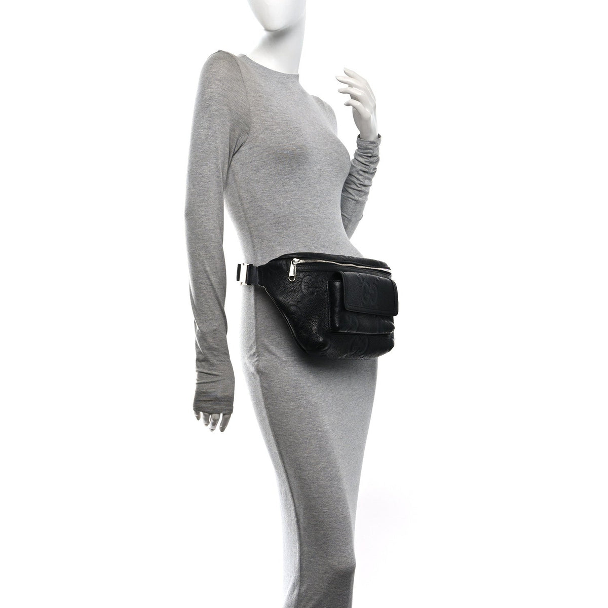 Calfskin GG Tennis Embossed Pocket Belt Bag Black