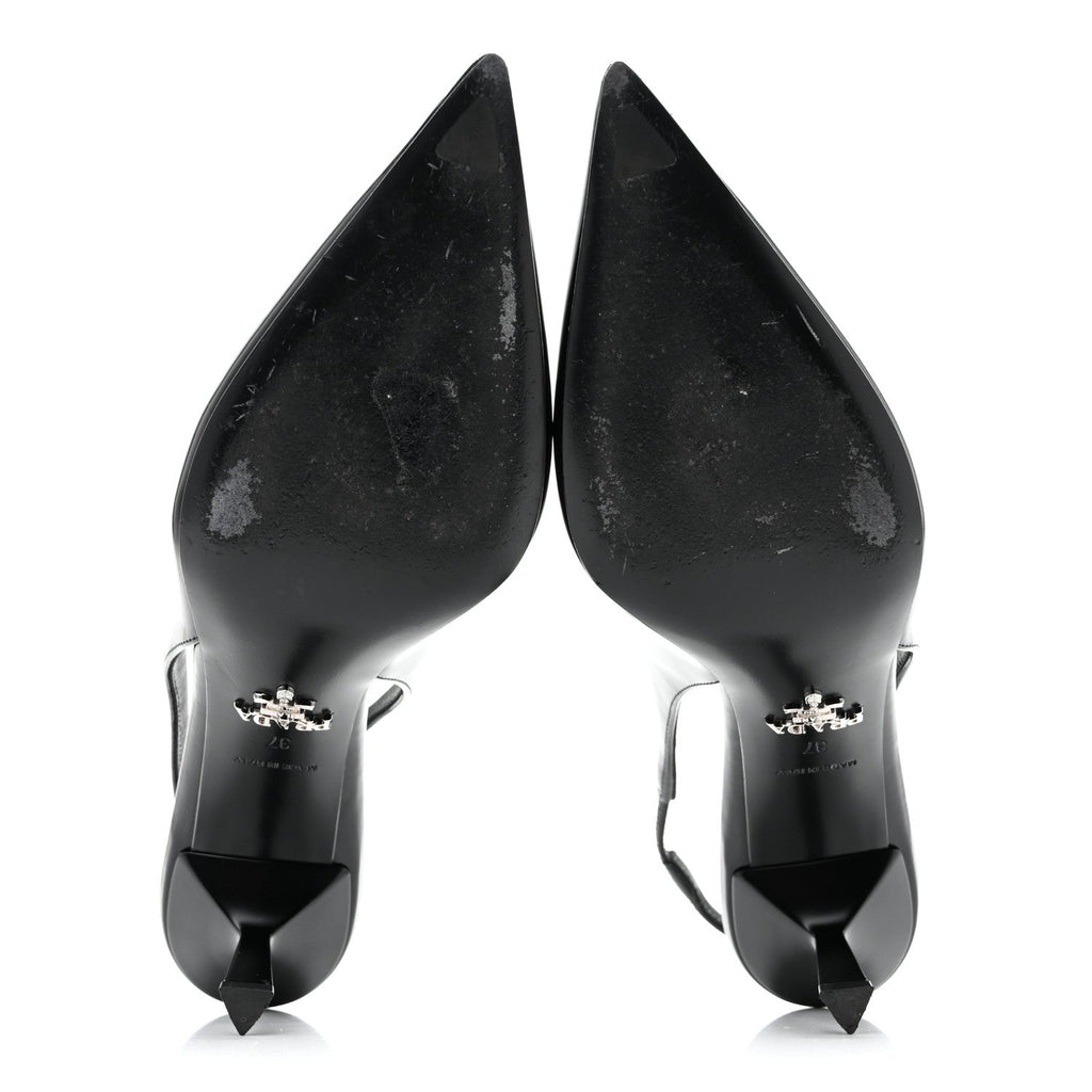 Spazzolato Triangle Logo Pointed Toe 75mm Slingback Pumps 37 Black