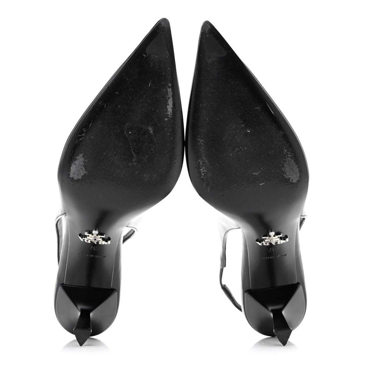 Spazzolato Triangle Logo Pointed Toe 75mm Slingback Pumps 37 Black
