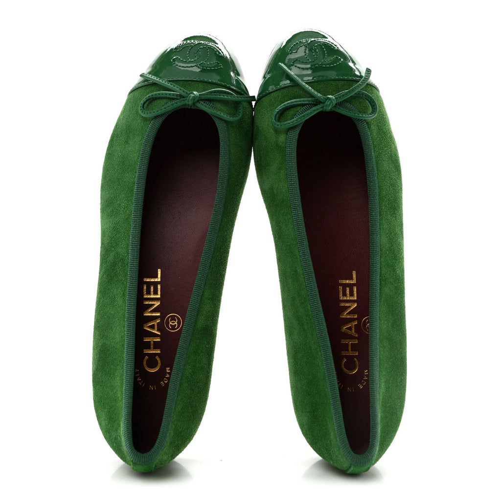 Suede Patent Cap Toe CC Ballerina Flats 36 Green