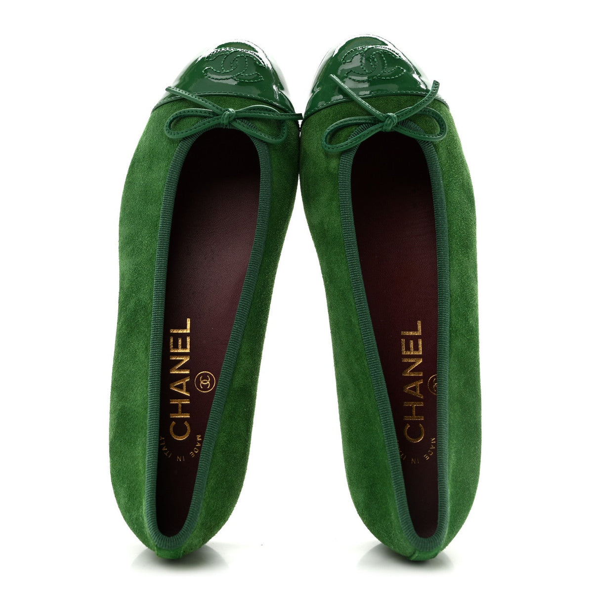 Suede Patent Cap Toe CC Ballerina Flats 36 Green