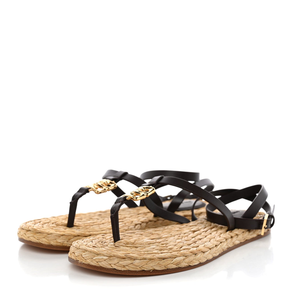 Calfskin Raffia 4G Liquid Espadrille Sandals 35 Ebony Natural