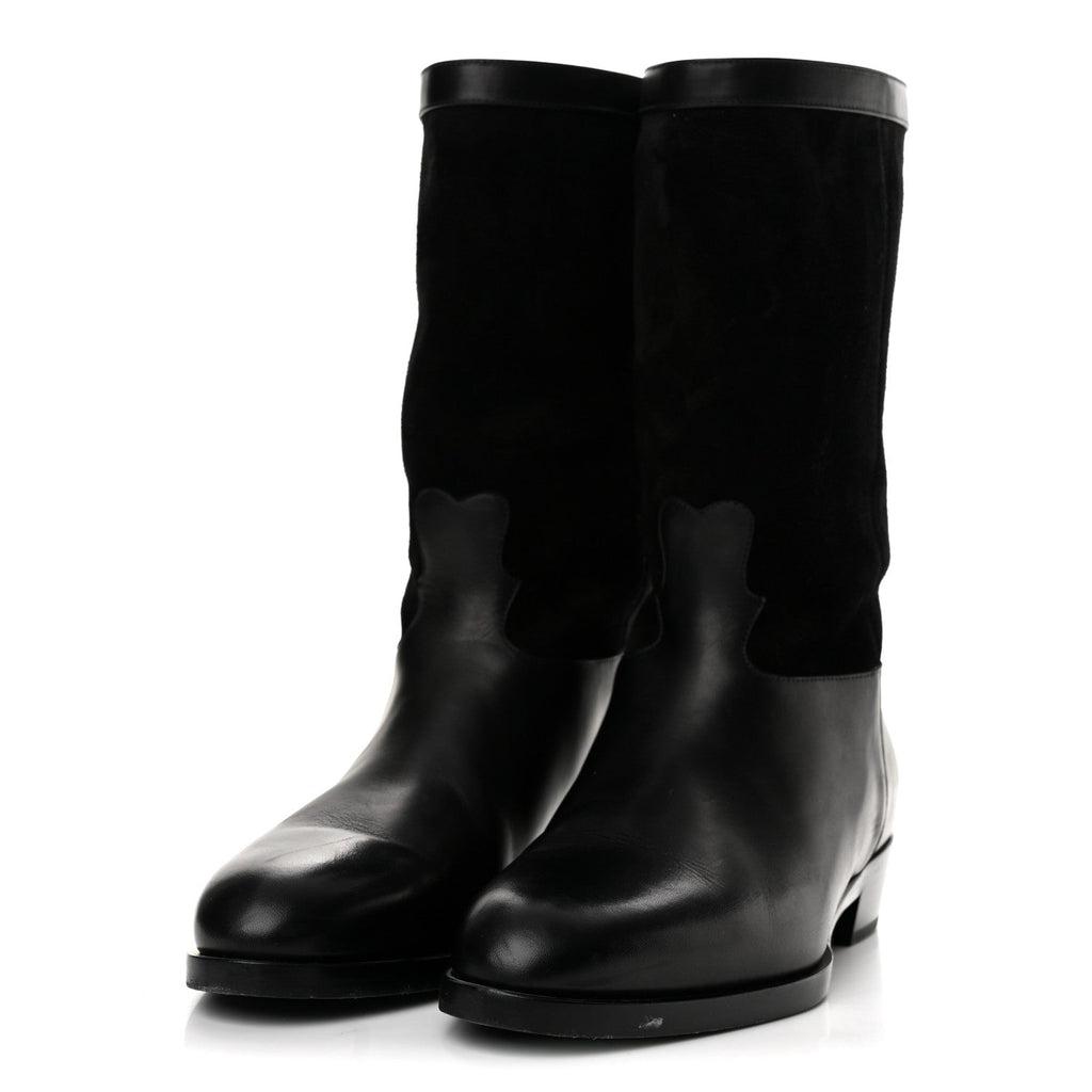 Suede Calfskin CC Short Boots 38 Black